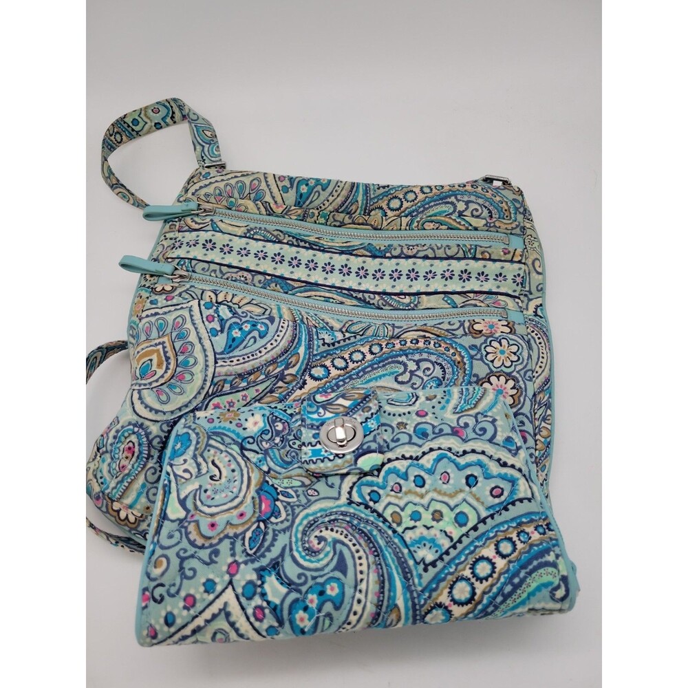 Vera Bradley Daisy Dot Paisley Crossbody Purse & Wallet Blue Pink Adjustable